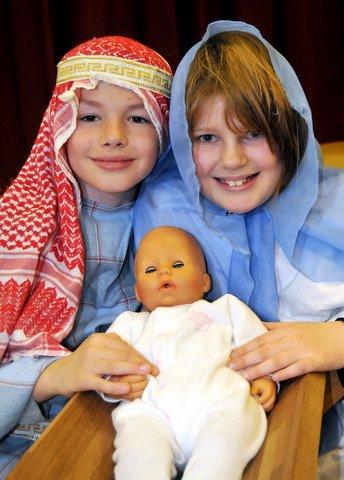 Yeadon Westfield: Olivia Hardy, 9, and Lucas McKenzie, 8, were Mary and Joseph in Christmas Story.