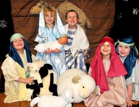 Guiseley: The Little Angel featured, from left, Henry Linley, 5, Grace Middleton, 5, William Davison, 6, Emily Fontana, 6, and Tom Oldham, 5.