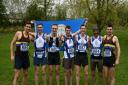 Jack Cummings and Ben Rothery (4th & 5th from L to R) taking silver for Yorkshire at the Inter Counties Mountain Running Championships