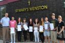 Students at St Mary's, Menston, receive their A-level results
