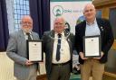 L-R: Honorary Citizen Trevor Backhouse, Otley Town Mayor Cllr Ray Smith and Honorary Citizen Tim Wilkinson