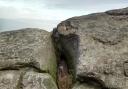 A natural cross formed in the stone at the Cow and Calf Rocks, Ilkley