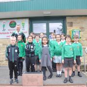 Pupils at Ashlands Primary School with the time capsule
