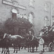 Stage coach outside White Horse Hotel. Otley Museum