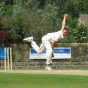 A Rawdon player takes aim at the wickets