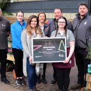Members of the Sustainability Committee at Tong Garden Centre. Left to right: Terry Waterhouse, Victoria Bentley, Steph Bates, Charlotte Quinn, Andy Mears, Caitlyn Brigden and Marc Salama