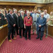 Leeds' new Lord Mayor, Al Garthwaite, with Leeds' party leaders and the outgoing Lord Mayor, Bob Gettings.