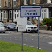 A Welcome to Bradford sign at the border of Bradford and Leeds in Thornbury