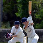 Nathan Goldthorpe (batting) was bowled out for Rawdon by an lbw