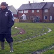 Coach Bhupendra Patel surveys the damage to Weston Lane Juniors Sports and Social Club's training ground in January.
