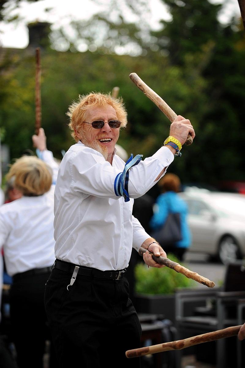 Dave Blight from the Pateley Longsword group gets into the swing of things
