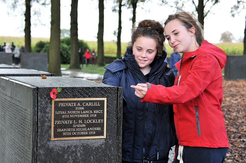 Hannah Haw and Olivia De-Juan at Lanemark German cemetery, also known as the student cemetery