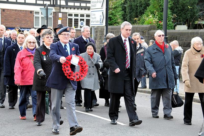 Otley MP Greg Mulholland, centre, joins the Remembrance parade in Otley