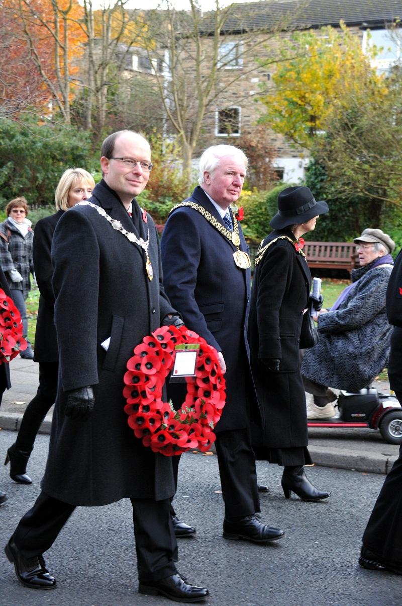 Lord Mayor of Bradford Councillor Dale Smith on his way to the war memorial in Ilkley