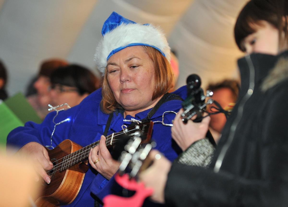Musicians entertain the crowd at the switch-on