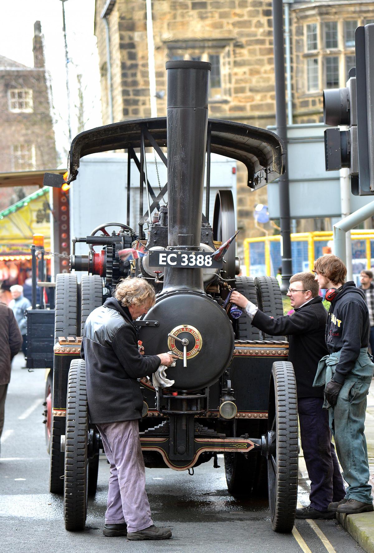 An old engine is being fired up by enthusiasts at the Otley Victorian Fair