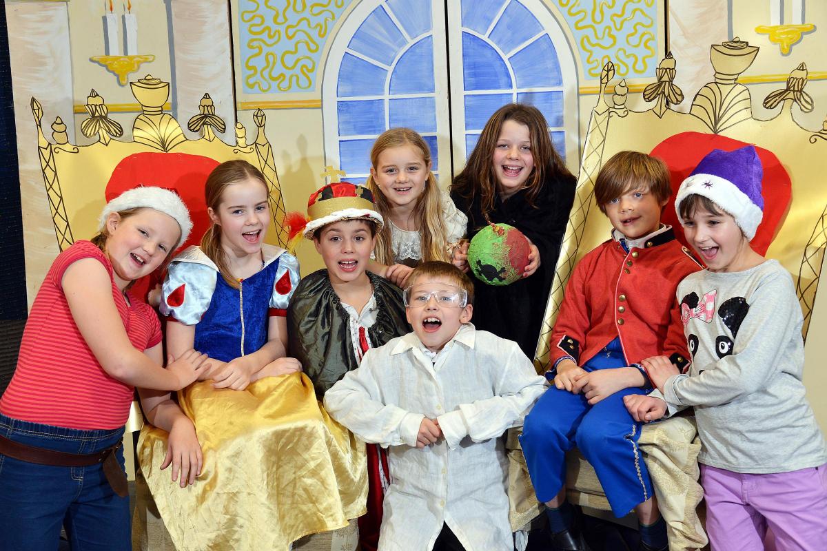 Pupils at The Whartons  Primary School, Otley, in costume for their Snow White pantomime. From left are Jessica Reeve, Maddie Jopson, Olivia Driver, Adam Powell, Daisy May Green, Benjamin Bray, William May and Myah Davey