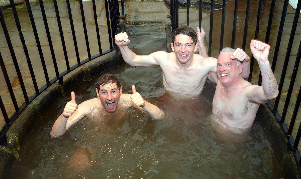 Taking the plunge on New Year’s Day at the White Wells in Ilkley are Nick Driver, Jack Harrison and Jeremy Harrison