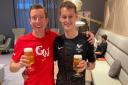 Rhys Jones and Dominic Coy toasting their superb performances in their respective triathlon events at the Commonwealth Games 2022 in Birmingham.