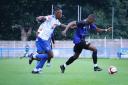 Michael Afuye in action against Guiseley last year. Photo: Newsquest