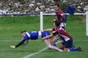 Matt Peattie dives in for a try at North Ribblesdale. Picture: John Eaves