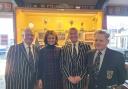 Michael Proctor (Club President), Janet Sheriff, Paul Mackie (Club Chairman) and Malcolm Grange, ex-student and curator of the display