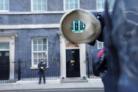 The door of the Prime Minister's official residence in Downing Street, Westminster, London,  seen through the viewfinder of a television camera (PA)
