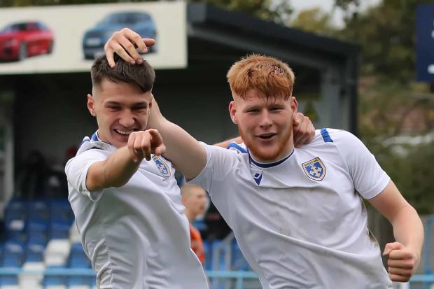Josh Stones (right) has departed Guiseley for Championship side Wigan Athletic
