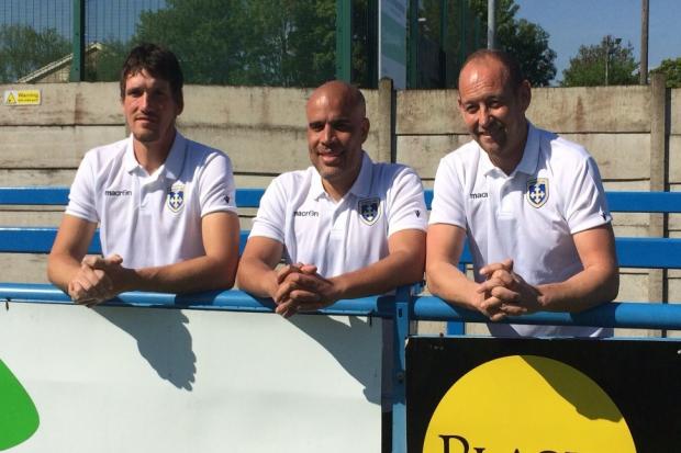 The Guiseley management team of, left to right, Paul Clayton, Marcus Bignot and Russ O'Neill had been in charge for nearly four years. Picture: Thomas Feaheny.