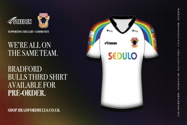 Bulls’ Pride-inspired third kit, which caused some distasteful comments online. Picture: Bradford Bulls.