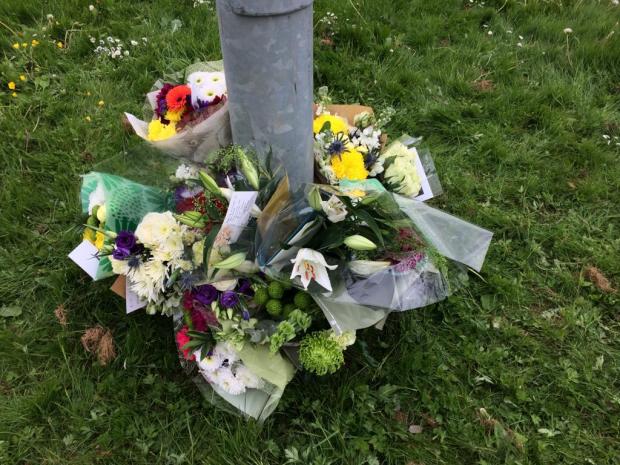 Wharfedale Observer: Flowers left on Broadway in Horsforth