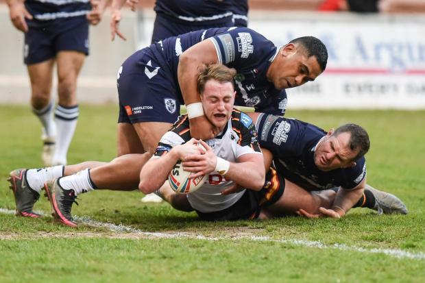 Elliot Hall scoring a try last month against Featherstone. Picture: Tom Pearson.