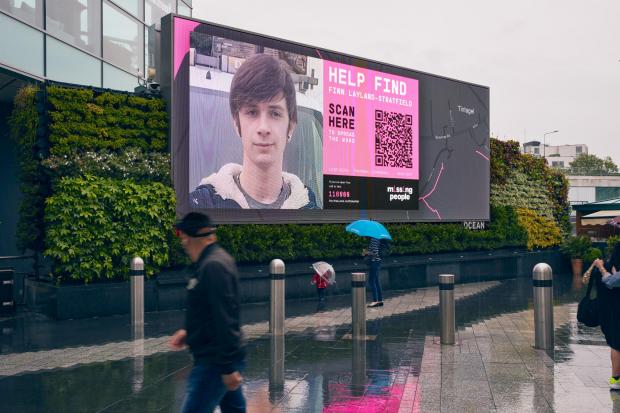 Wharfedale Observer: Finn Layland-Stratfield's missing person billboard (Felicity Crawshaw/Missing Persons/PA)