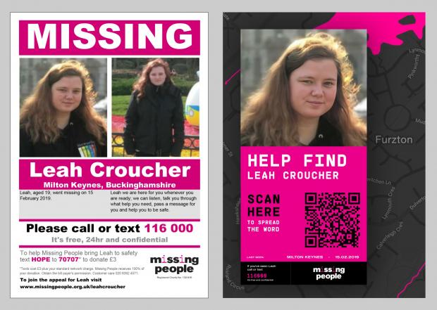 Wharfedale Observer: Leah Croucher's missing persons poster (Felicity Crawshaw/Missing Persons/PA)