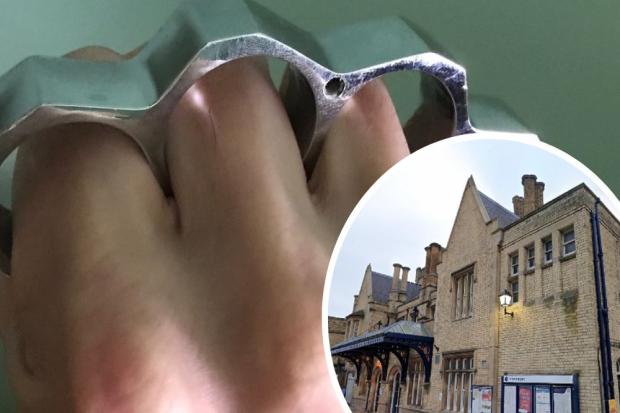 Crowley was caught with the knuckle duster at Lincoln train station (inset). Picture: Google Streetview