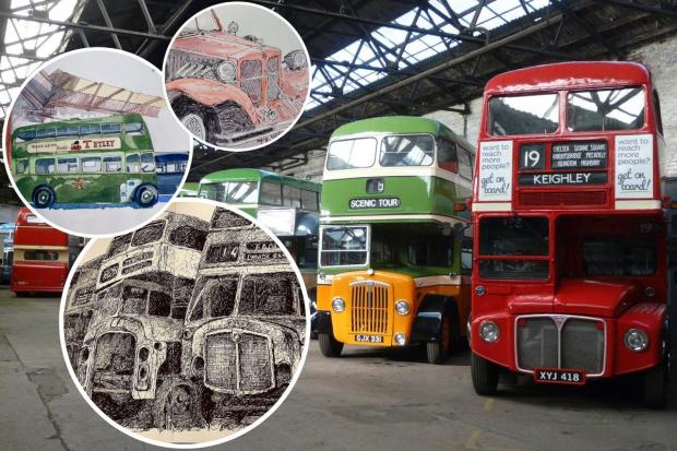 Urban sketchers capture nostalgia and magic of Keighley Bus Museum. Pictured: Artwork by Roy Best (low circle), Sarah Akers (middle circle) and Gavin Reid (top circle)
