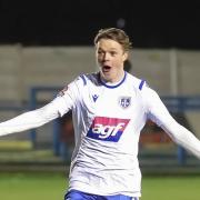 Teenager Adam Haw enjoys his goal against Chorley in the FA Trophy Picture: Alex Daniel