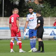 Guiseley (White) faced off with Kettering Town on Saturday. Pic:Alex Daniel