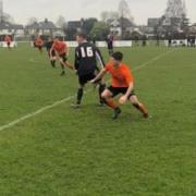 Action from Otley (in orange) against Oxenhope at the weekend. Pic: Nicola Driffield.