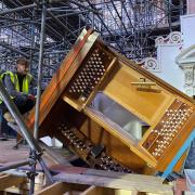 The Leeds Town Hall organ console is removed, ready to be taken away and refitted at Yeadon Town Hall.Picture by Darius