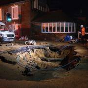 The sink hole which appeared on the A64 at Rillington on Sunday