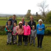Hawksworth's Coronation Party egg & spoon race heat winners with their Coronation medals