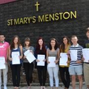 Students at St Mary's, Menston, receive their A-level results