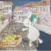 Rabbity Roo helps himself to a freshly baked bread roll after slipping out of his owner’s home, illustration by Emma McKendrick