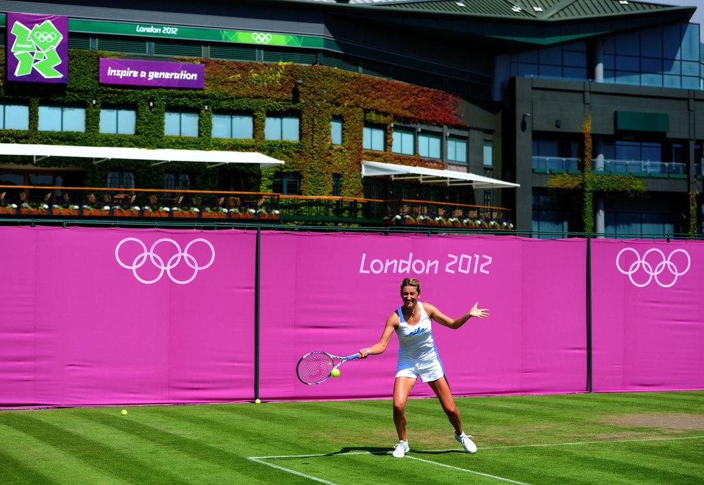 Belarus' Victoria Azarenka on the Olympic practice courts at The All England Lawn Tennis and Croquet Club, Wimbledon... 