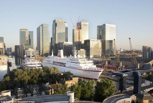 The largest boat to come into London’s West India Dock has arrived in Docklands for the Olympic and Paralympic Games. - the 178m cruise ship MS Deutschland. Photo: MGMT
