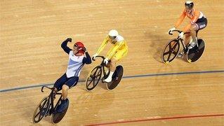 Sir Chris Hoy celebrates winning the gold medal in the men's Keirin Track Cycling final on Day 11 of the London 2012 Olympic Games at the Velodrome (Getty Images)